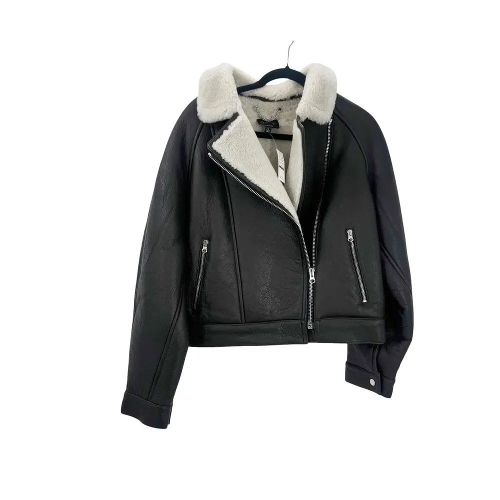 J. Crew Collection Lamb Leather Lamb Shearling Moto Jacket Black Size M NWT - Picture 15 of 16